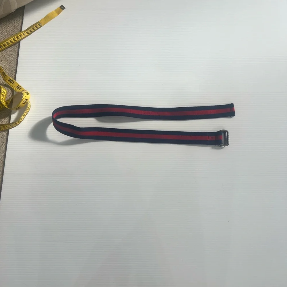 Vintage Ralph Lauren Polo Women's Red/Blue Stripe Double D Ring Preppy Belt
